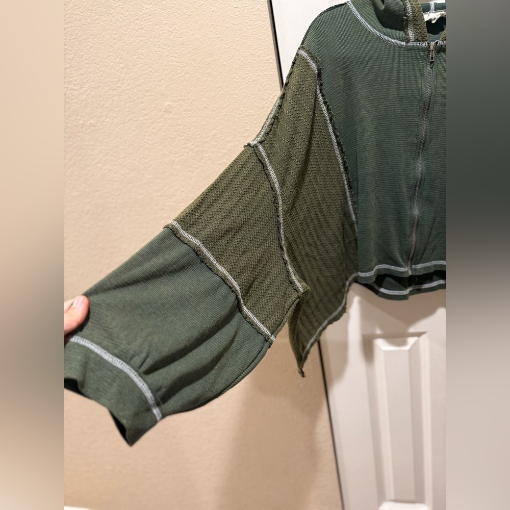 POL Raw Edge Full zip Hooded Sweatshirt Bohemian Oversized Chic , size M - Picture 8 of 12